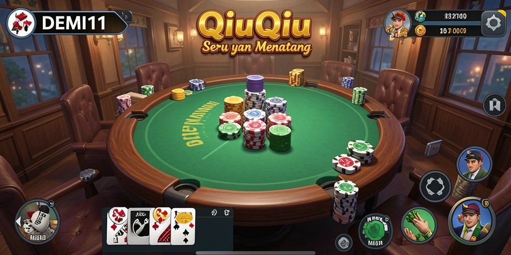 Screenshot gameplay DEMI11 menampilkan situasi permainan QiuQiu yang intens.