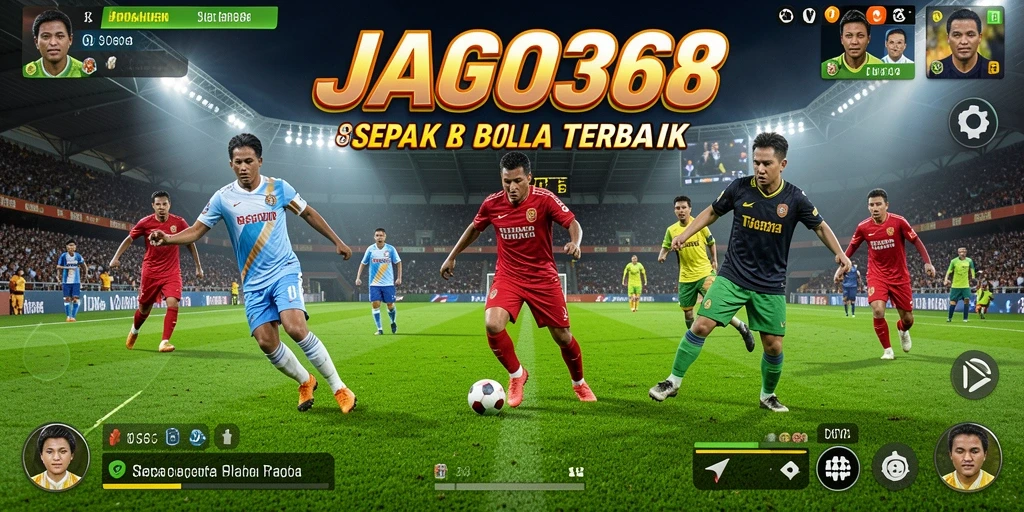 Screenshot JAGO368 menampilkan aksi dramatis di lapangan sepak bola.