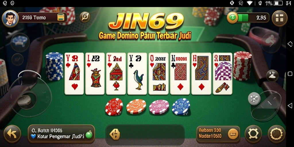 Gameplay utama JIN69 yang menampilkan meja Domino dan pemain yang bersaing.