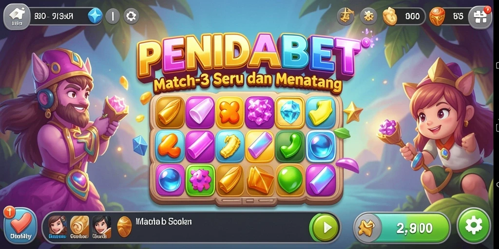 Screenshot gameplay PENIDABET dengan elemen Match-3 yang berwarna-warni.