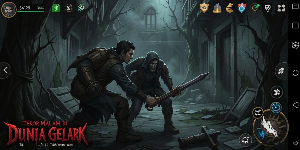 Screenshot gameplay SVIP9 menunjukkan suasana mencekam di dunia horor.